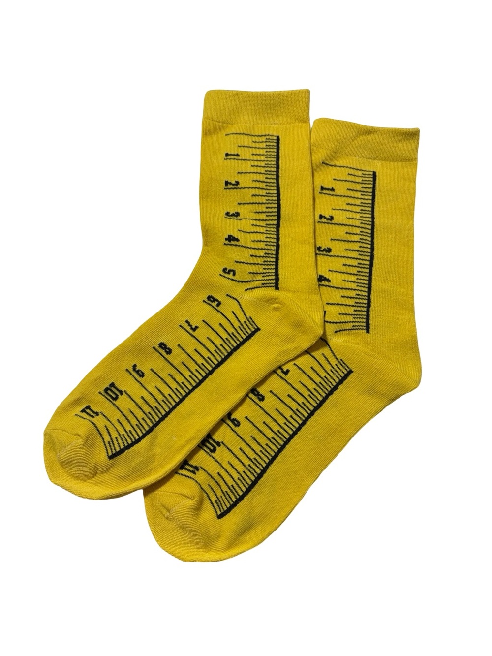Yellow Ruler Print Novelty Crew Socks Back to School Teacher Gift Women’s OS